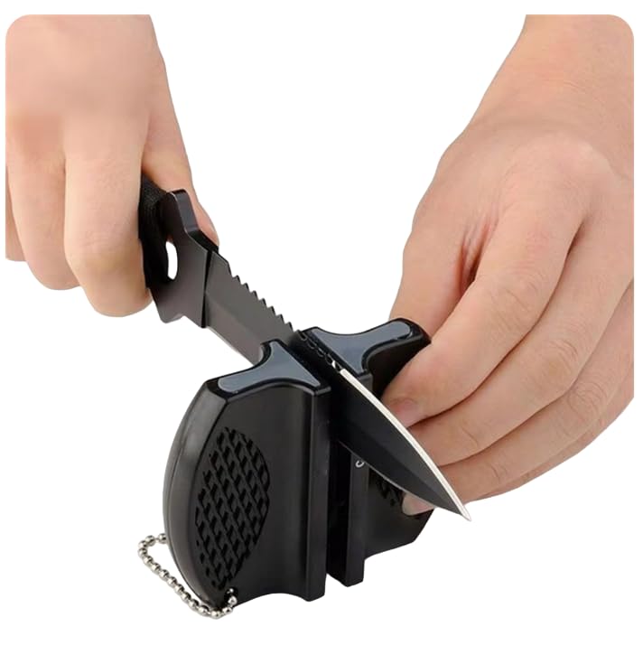 Afilador de cuchillos de cerámica Pocket, resultado perfecto sin conocimiento previo gracias a las plumas de cerámica (NEGRO)