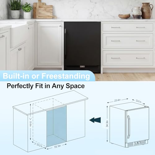 Image of 24 Inch Beverage Refrigerator-210 Can Large Capacity Beverage Fridge with French Door, Built-in or Freestanding Under Counter Outdoor Beverage Cooler with Reversible Door, Black