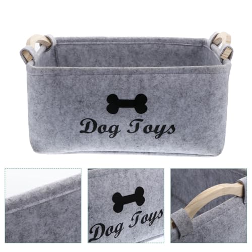 UKCOCO Aufbewahrungskorb Für Hundespielzeug: Welpen Sachen Korb Filz Welpen Spielzeug für Hunde Faltbare hundespielzeug box Mit Holzgriff für Katzenspielzeug, Hundebedarf,38 cmx 25 cmx 18 cm