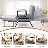 CROWNSHOP Folding Sofa Bed 4-in-1 Convertible Single Chair Bed with 6-Position Backrest and Pillow, Folding Sleeper Couch with Back Upholstered Seat Single Flip Chair for Living Room (Gray) - Image 5