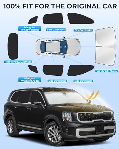 Image of for Kia Telluride 2020-2025 Car Window Shades, 8pcs Privacy Sun Shade Set for Front Windshield Side and Rear Windows, Full Window Covers Keeps Vehicle Cool for Camping Napping