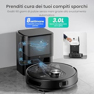 Proscenic Q8 Max+ Robot Aspirapolvere Lavapavimenti con Mappatura 8000Pa, 200 min, Evitamento Automatico Degli Ostacoli, Robot aspirapolvere con WiFi/Alexa/App, per Tappeti/Pavimenti/Peli
