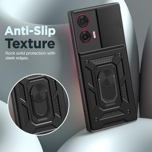 Image of Outlouders Back Cover for Motorola Moto Edge 50 Fusion 5G | D10 Tough Armor 360 Protection Case with Sliding Camera Shield & Ring Holder Stand Bumper Case (Black)