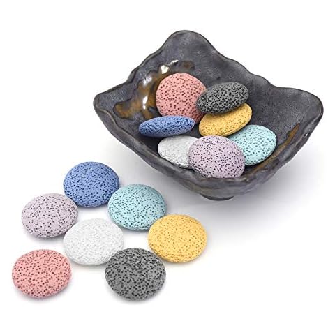 Top Plaza Lava Rock Stone Aromatherapy Essential Oil Diffuser Set Square Ceramic Fragrance Perfume Ware Bowl with 14Pcs Round Shape Lava Stone Beads Cover