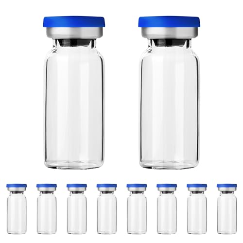 Plceo Sterile Empty Vials with Self Healing Injection Port,with Aluminum Plastic Cap,Sealed Empty Vials (10ML 12PCS)