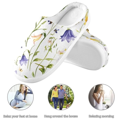 JUNZAN Cartoon Bellflower White Mens Home Cotton Slipper Comfy Memory Foam Bedroom Shoes for Bedroom Birthday Presents 6-73