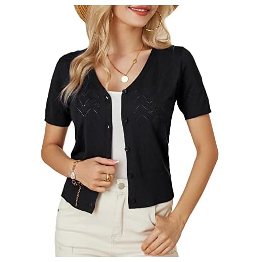GRACE KARIN Women's Short Sleeve Shrug Sweaters Lightweight Hollowed-Out Cropped Cardigans for Dresses Tops, Black, M