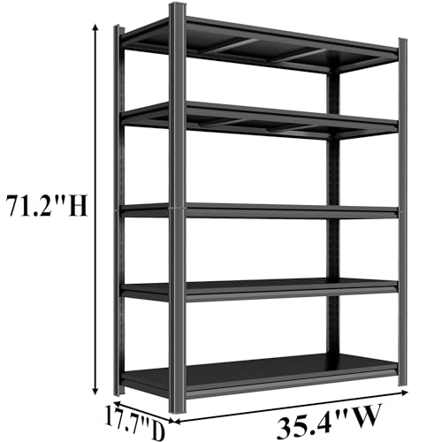 Image of 5 Tier Bookshelf, Large Industrial Metal Shelving, Heavy Duty Storage Shelves For Books And Display. Adjustable Open Standing Book Shelf For Living Room, Bedroom, Office (35.4 inchWx17.7 inchDx71.2 inchH)