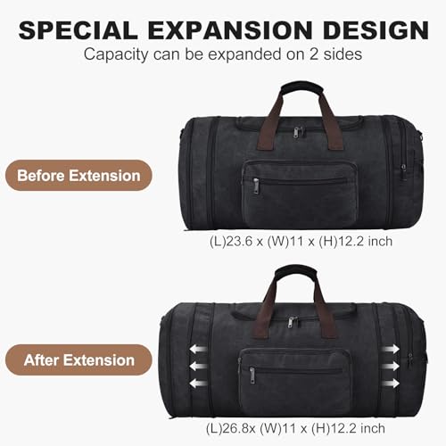 Felipe Varela 60L Duffle Bag for Men, Large Canvas Expandable Duffle Bag for Travel, Mens Carry on Luggage Weekender Gym Overnight Duffel Bags for Traveling, Black2