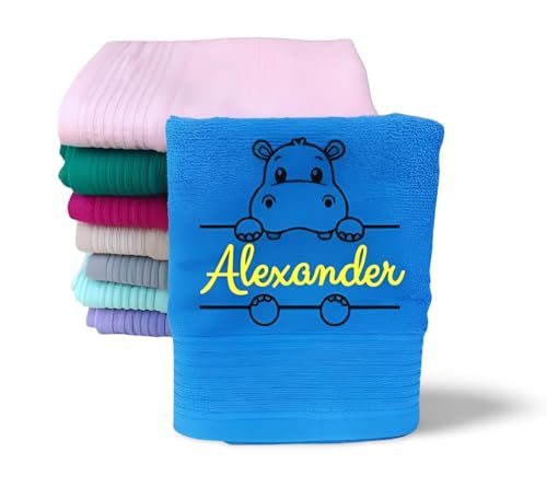 Personalisiertes Kinderhandtuch 70x140cm - Mit Namen & Tiermotiv Bestickt