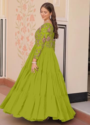 Image of FOXDX Womens Faux Georgette Sequence Embroidered Ankle Length Anarkali Gown for Women| Festival | Trending |