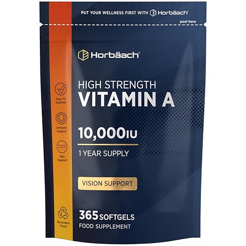 Vitamin A Hochdosiert 10000 IE | 1 Jahr Vorrat | Augenvitamine mit Retinol | Horbaach
