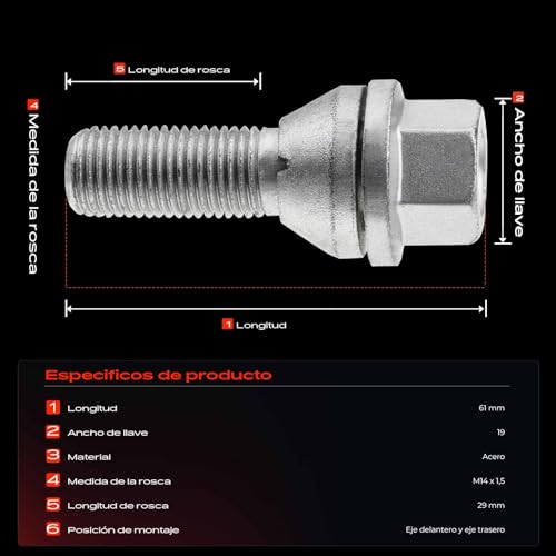 Tornillo de rueda perno para S80 V60 recambio compatible 31423735 4