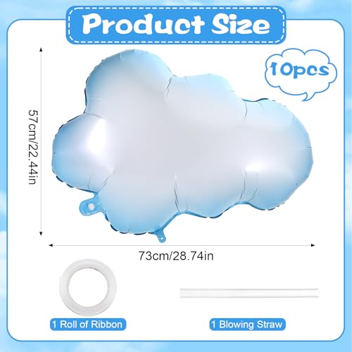10 Piece White Cloud Foil Balloons for Baby Shower & Birthday Decor