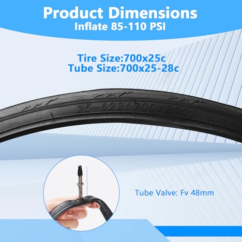 2Pcs 700x25c Tire, Road Bike Tires 700 x 25c & Inner Tubes