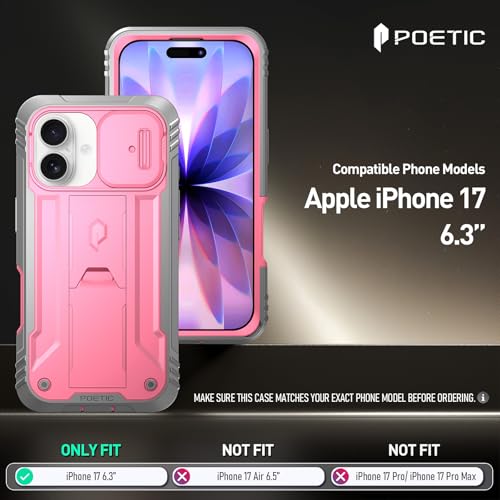 Image of Poetic for iPhone 17 Case with Camera Control Capture Button, [Slide Camera Cover] [Built-in Stand] [Built-in Screen Protector] Full-Body Military Grade Rugged Phone Case for iPhone 17, Pink