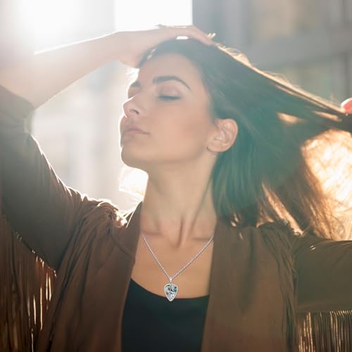 Guitar Pick Necklace 925 Sterling Silver Guitar Pick Pendant Soundwave Guitar Pick Pendant with Music Note Jewelry Musicians Gift for Women Men Guitar Lover2