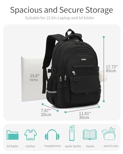 Image of School Backpack for Teen Girls, Large Capacity Laptop Bag for High School Middle School Elementary, Aesthetic Bookbag College Women, Black