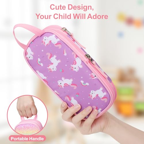 Image of Bagseri Pencil Case for Girls - Expandable Cute Pencil Pouch for Kids Special Pencil Box Large Capacity Pencil Bag Organizer for School (Glitter Purple Unicorn)