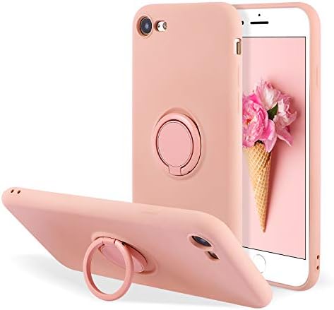 UEEBAI Case for for iPhone SE 2022 5G/iPhone 7/iPhone 8/iPhone SE 2020, Ultra Slim Liquid Silicone Phone Case Ring Holder Kickstand Magnetic Car Mount Gel Rubber TPU Cover for iPhone SE3/SE2 - Peach