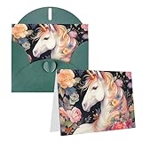 DJUETRUI Tarjetas de felicitación con sobres, tarjetas en blanco de medio pliegue, tarjeta de agradecimiento, tarjetas de felicitación de flores y unicornio, tarjetas de feliz cumpleaños, tarjetas de
