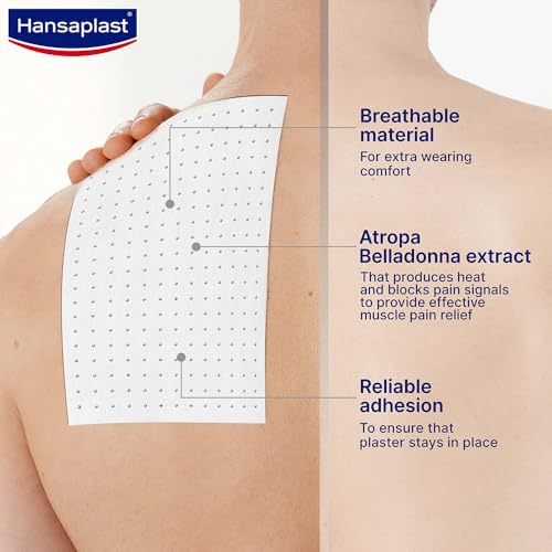 Image of Hansaplast Ayurvedic Pain Relief Patch for Back, Joint & Muscle Pain | Sustained Heat | Odor-Free & Non-Messy | Natural Atropa Belladonna Extract