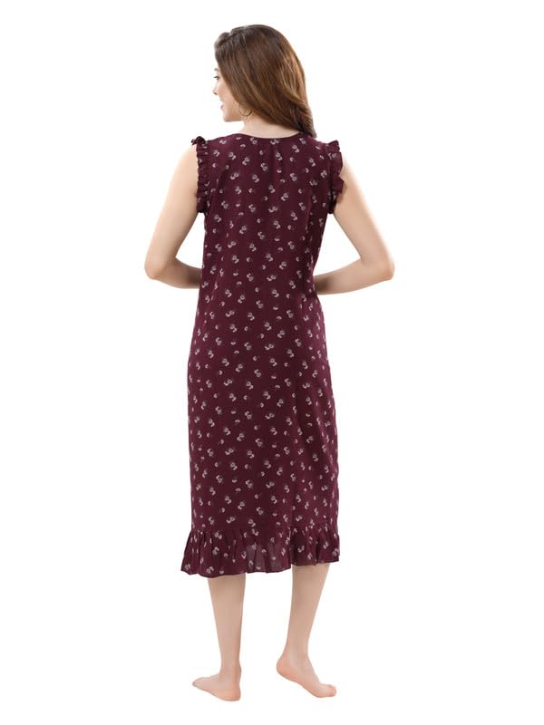 Image of Women's Viscose Blend Comfort Short Nighty with Side Pockets | Soft Printed Short Night Dress for Everyday Wear | Easy to Wear (CS5001)