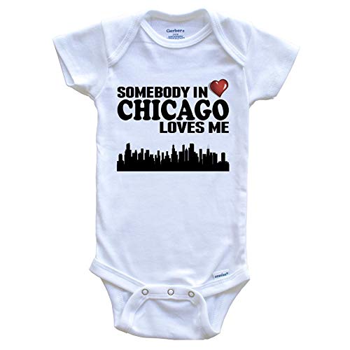 Somebody in Chicago Loves Me Baby Onesie, 12 Months White