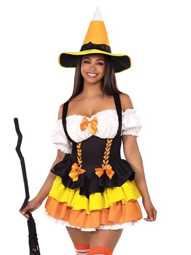 Jupe à volants et taille à lacets pour ce costume de sorcière sexy Leg Avenue multicolore