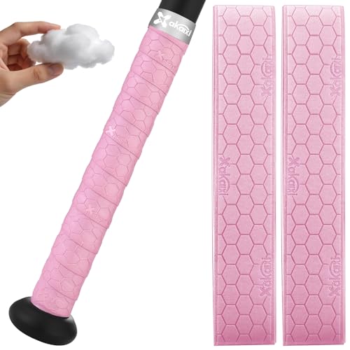AKAIXI 2 Pack Precut Pro Feel 1.1mm Pink Baseball Bat Grip Tapes