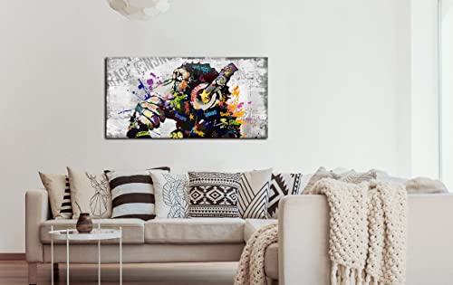 Large Canvas Wall Art Graffiti Gorilla With Headphones Picture For Living Room Bedroom Funny Wall Decor Ready To Hang Size 40" W X 20" H #TOP2