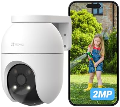 EZVIZ Telecamera Wi-Fi Esterno 1080p, Telecamera Motorizzata per Esterni con Copertura a 360°, Visione Notturna a Colori, Rilevamento di Persone, Tracciamento Automatico, Alexa/Google, C8c 2MP