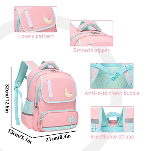 Tanou Kids Backpacks For Girls, 13'' Kindergarten School Backpack, Breathable Bookbags With Reflective Strip For Girl 3-7 Years, Pink Moon #TOP4