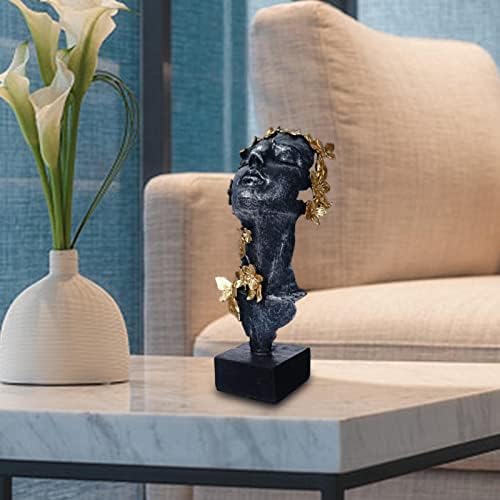 primrosely Women Face Resin Statue - Abstract Nordic Girl Face Sculpture with Gold Flowers Butterflies - Simple Modern Female Figurine Lady Head Figure Home Art Ornament Tabletop Desk Decoration