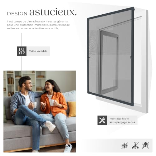 Moustiquaire pour fenêtres cadre aluminium réglable 120x140 cm anti-moustique