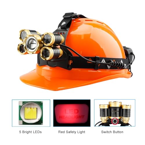 COSOOS Rechargeable Headlamp Flashlight, Bright LED Headlamp,3500 Lumen 4-Mode Headlight,Waterproof, Zoomable Headlamp for Adults, Head Lamp for Hardhat, Li-ion Battery Included