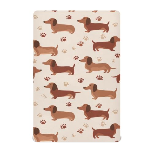 Image of Brown Dachshund Dogs Crib Sheets Soft Breathable Fitted Baby Crib Sheets Mattress Cover for Girls Boys, 52 inch x 28 inch x 9 inch