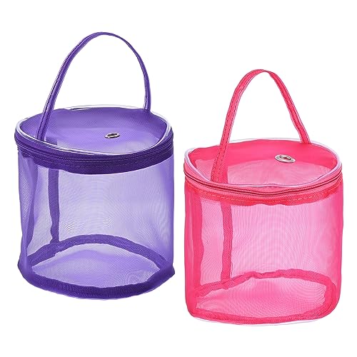 Image of PATIKIL Yarn Storage Bag, 2 Pack Portable Crochet Knitting Bag Case Skein Ball Holder Mesh Organizer Crocheting Tote for Sewing Craft Projects, Purple Red