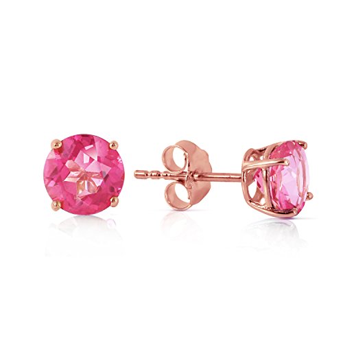 Galaxy Gold GG 14K Solid Rose Gold Natural Pink Topaz Stud Earrings for Women - 1.30 Carat, Fine Jewelry