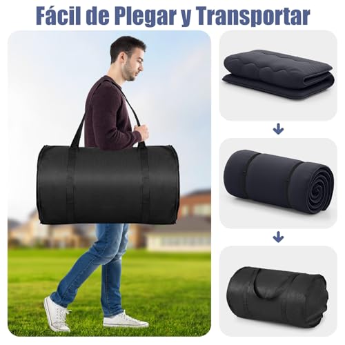 Miniatura 7 de Giantex Colchón De Suelo Futón Japonés, Alfombrilla De Tatami Plegable Y Portátil, Colchón Plegable Con Bolsa De Transporte Y Funda Extraíble Negro, 90 X 200 Cm