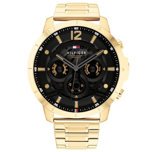 Tommy Hilfiger Reloj Analógico de Cuarzo Multifunción para Hombre con Correa de Acero Inoxidable de Color Dorado - 1710511