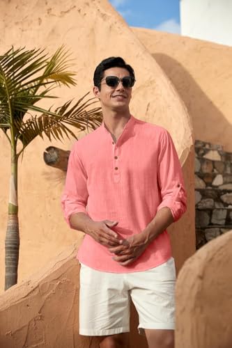 Image of Zombom Men's Solid Cotton Polyester Blend Straight Kurta Shirt, Regular Fit Full Sleeve Short Kurta Shirt