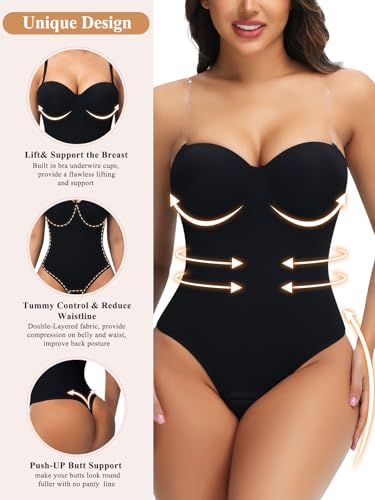 JOYSHAPER Strapless Shapewear Bodysuit for Women Tummy Control Low Back Body Shaper Thong Body Suits Tops with Built-in Bra2