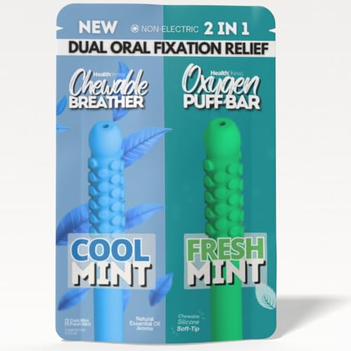 HealthChews Minty Cane Aroma PuffBar Hand Fidget Relief to Help Quit Vaping and Quit Smoking Naturally with Essential Oil | Chewable Breather Quit Smoking Inhaler Oral Fixation Aid Stick