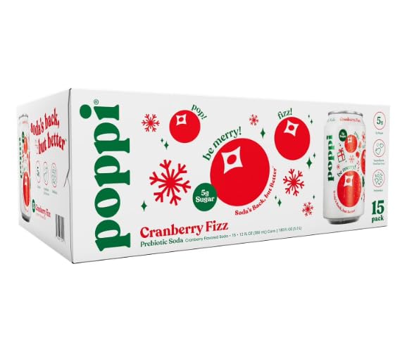 Sparkling Prebiotic Soda Beverage with Apple Cider Vinegar, Seltzer Water and Fruit Juice, Cranberry Fizz Flavor, 12 Fl Oz, Pack of 15, Packaging May Vary