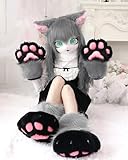 ZFKJERS Cosplay Tierkatze Kunststoffkrallen für Fursuit Füße Pfotenschuhe Pelzige Pfotenpantoffeln Erwachsene Kostüm Zubehör Set (Grau)