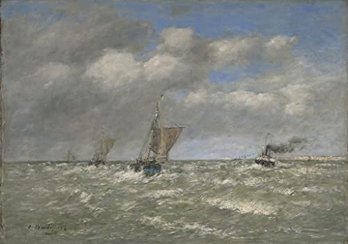 Tableau Bateaux revenant à Port Trouville Boudin impression sur toile 60x90cm