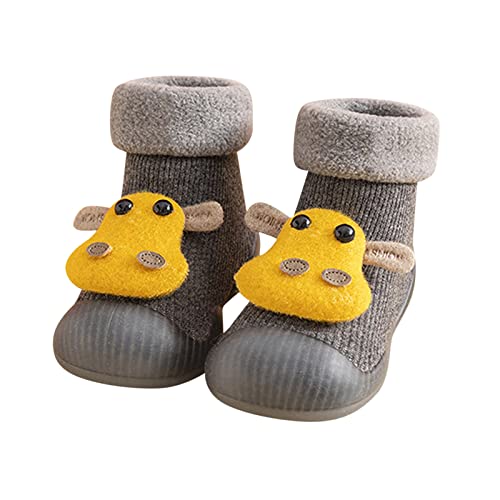 Toddler Sock Shoes Toddler Kids Infant Baby Boys Girls First Walkers Thickened Warm Cute Cartoon Animals Antislip Shoes (Grey, 6-12 Months)