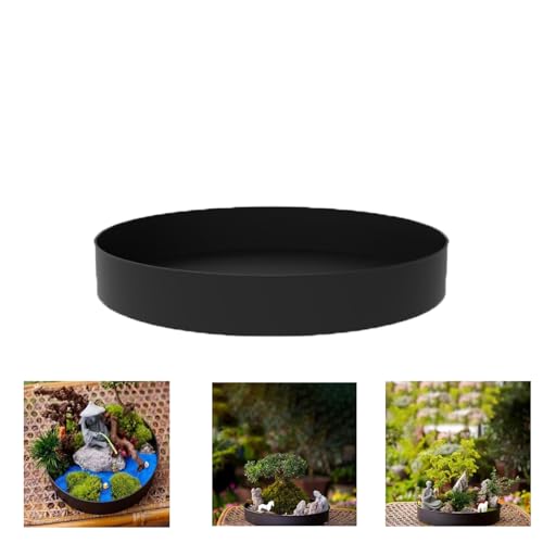 Molyorch 20cm Blumentopf Untersetzer Rund, Blumentopfuntersetzer, Schwarz Tablett aus Metall, Pflanzen Untertopf für Innen und Außenpflanzen (Schwarz)