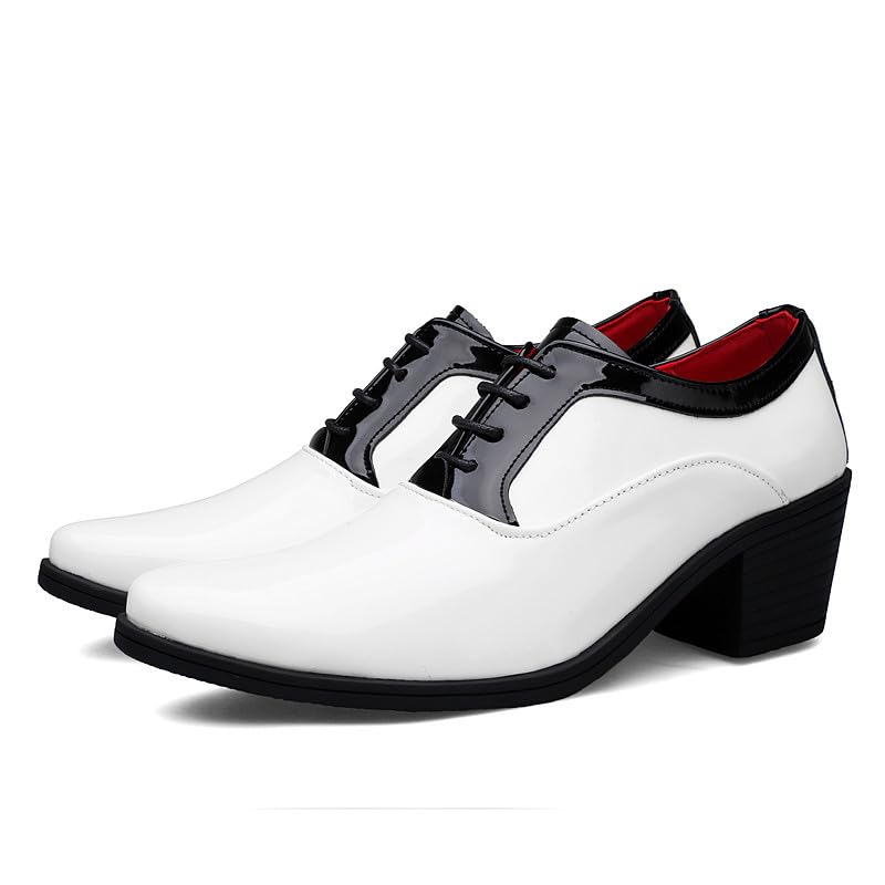 Santimon Men's Contrast Patent Leather Cuban Heel Oxfords Shoes for Wedding Dress Lace-up Shoes3